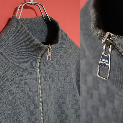 Louis Vuitton Gray Damier Leather Patch Drivers Knit Size M