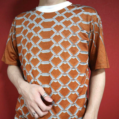 Issey Miyake Archive Patterned Pleated Orange T-Shirt Size 2