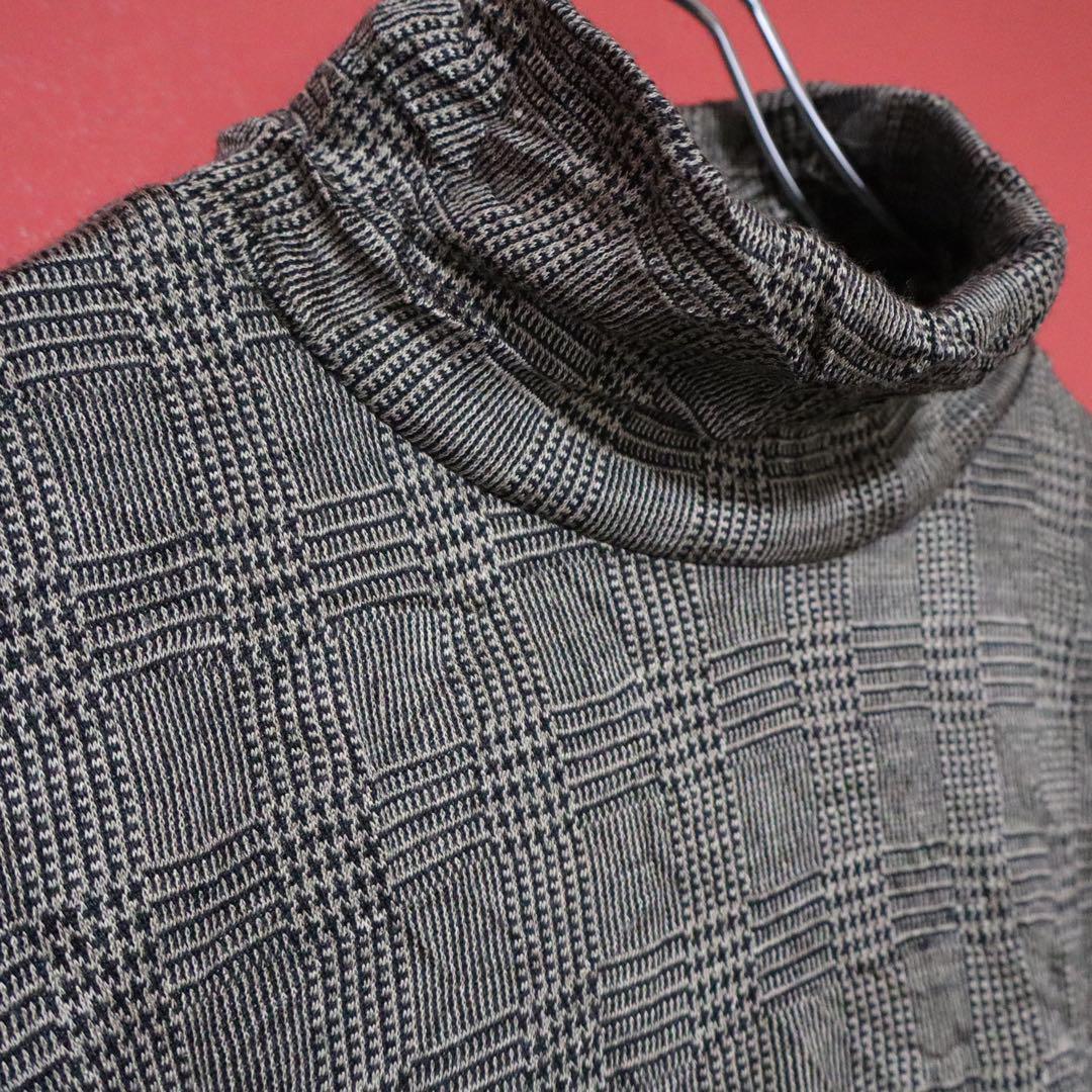 Yohji Yamamoto Glen Check Crinkled Mock Neck Long Sleeve Tee Size 2