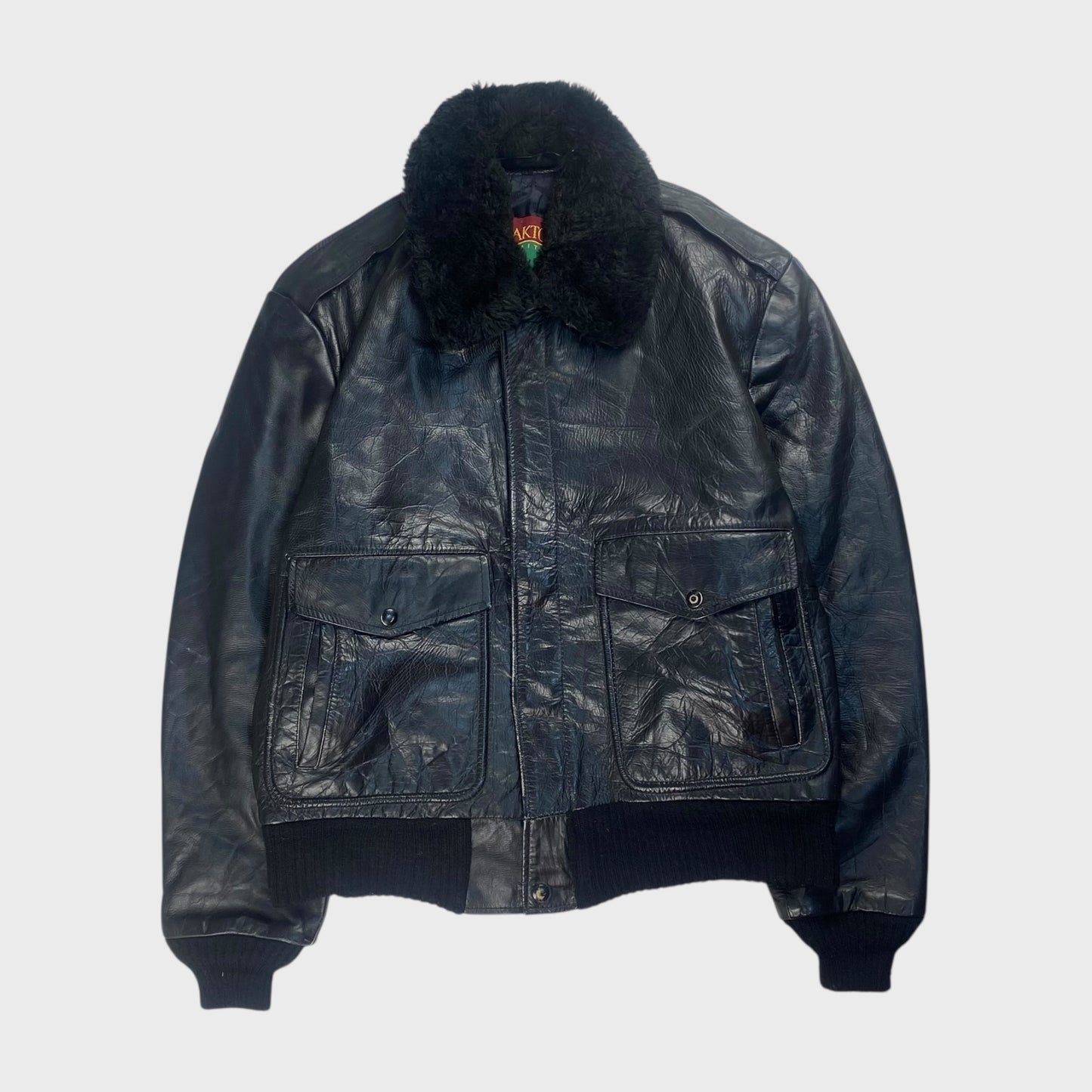 OAKTON 80s Leather Jacket Black Size L