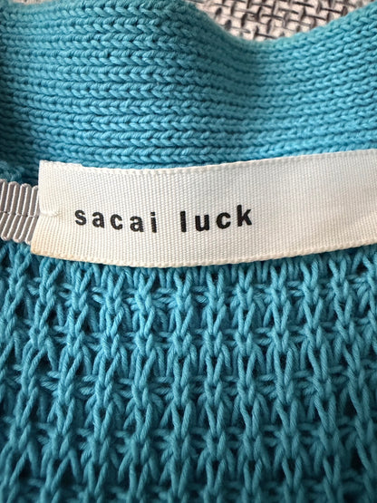 sacai luck SS14 Waffle Cardigan Drawstring Hem Blue Size 2