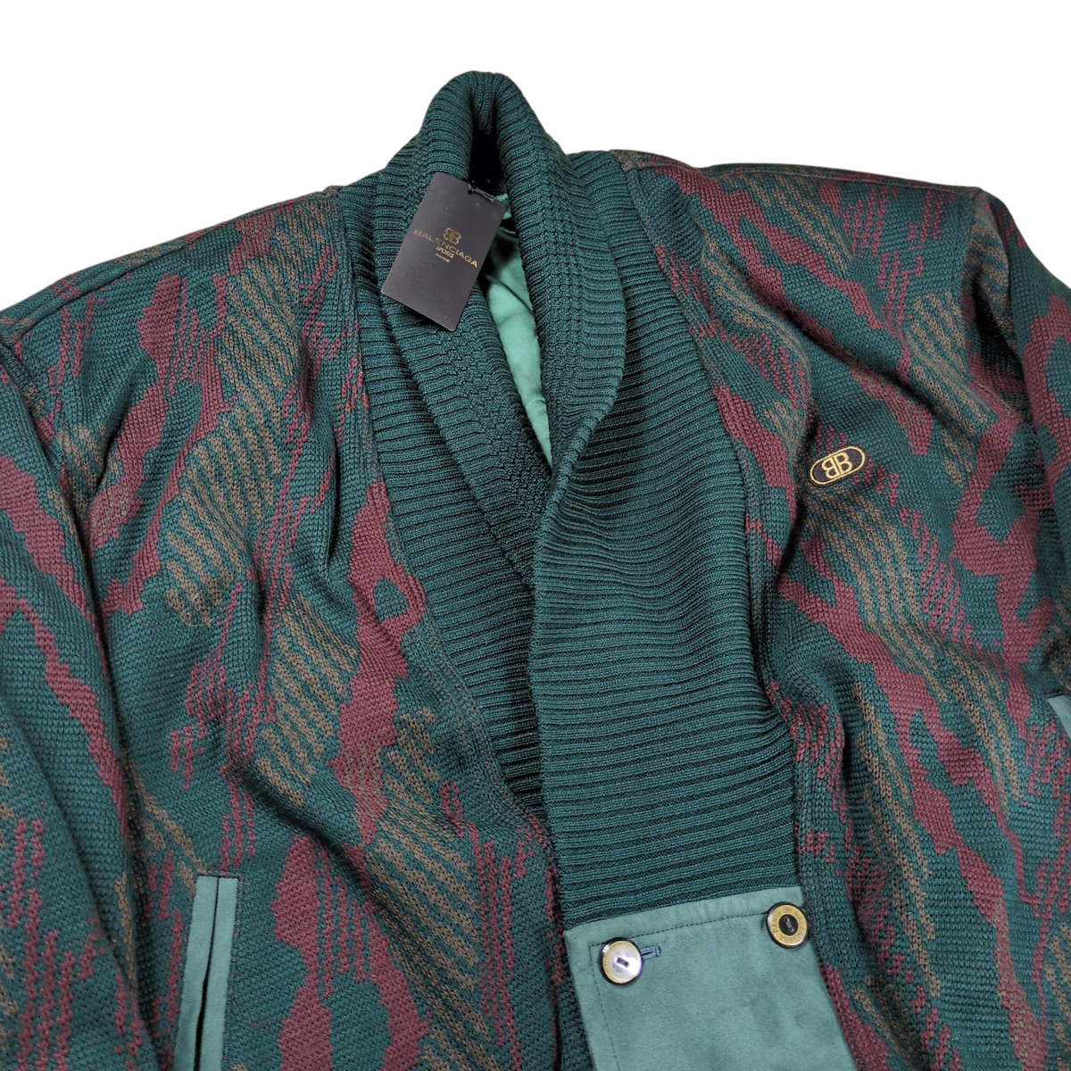 BALENCIAGA SPORTS Green Wool BB Logo Bomber Jacket Size LL