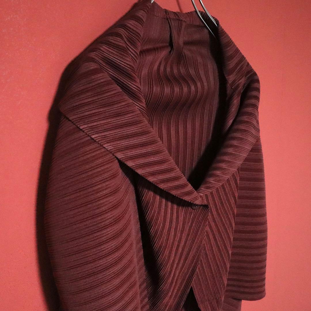 PLEATS PLEASE Pleated Shawl Collar Jacket Red Size FREE