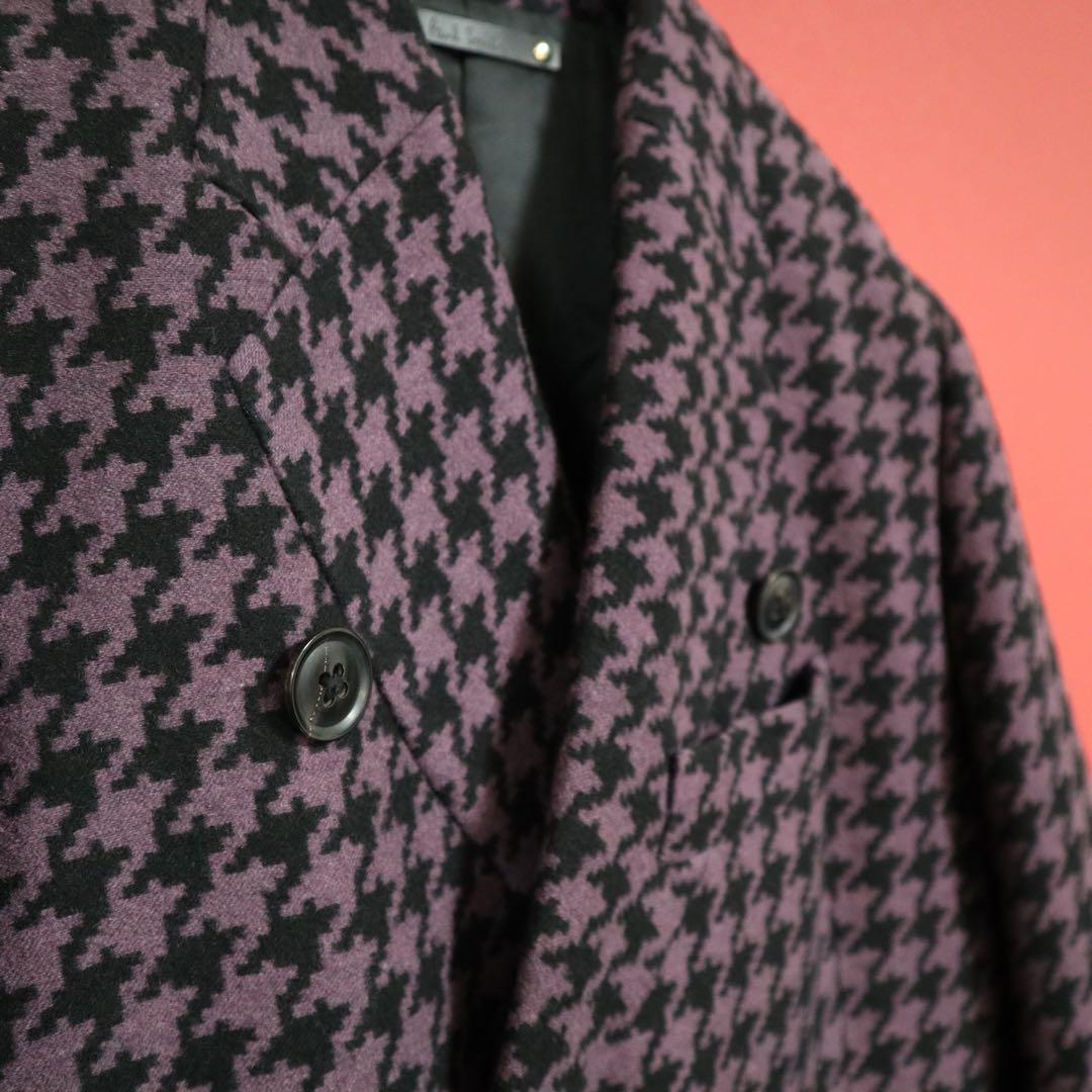 Paul Smith Purple Silk Houndstooth Collarless DB Coat Size M