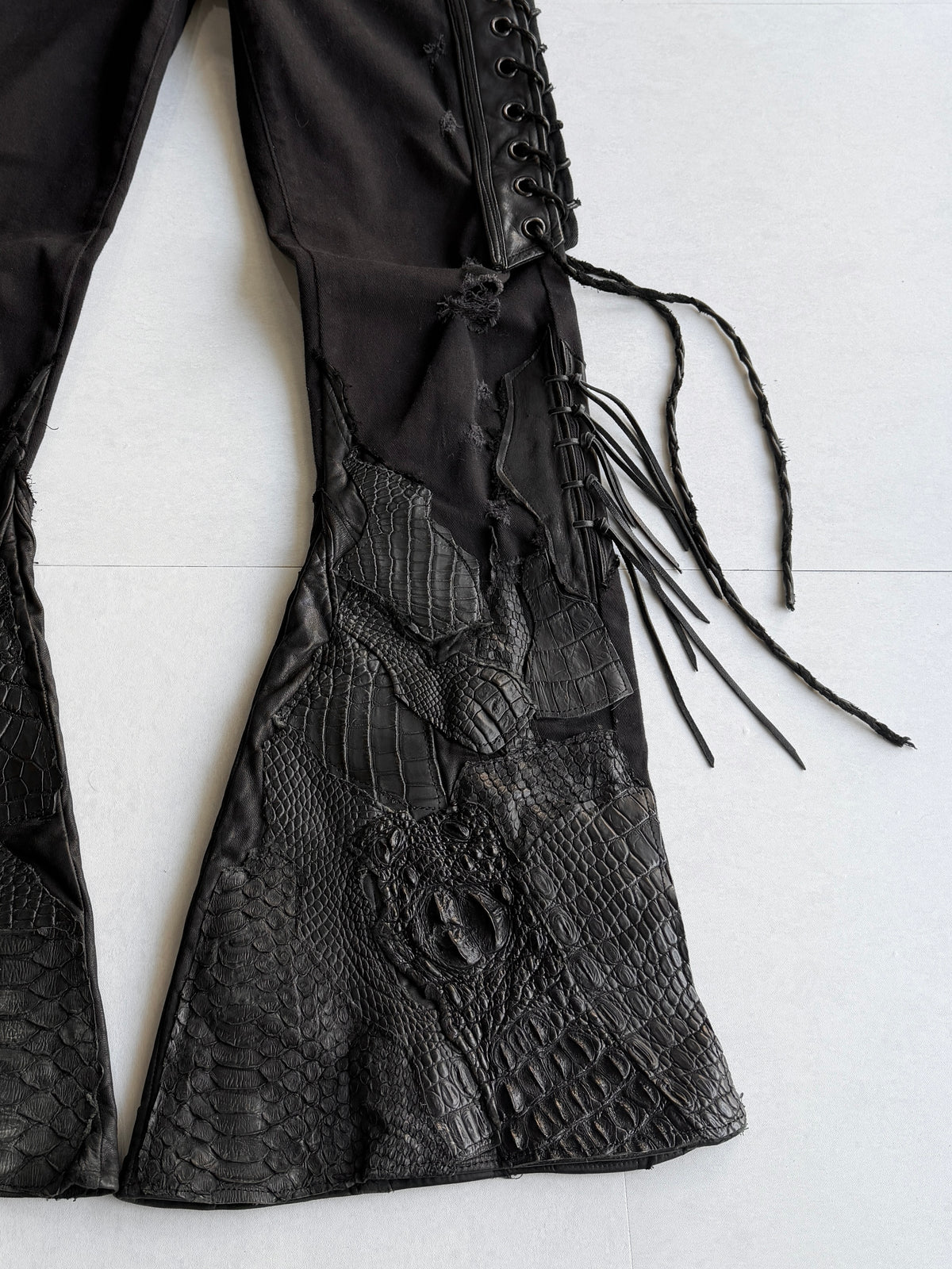 Shohei Takamiya Lace-up Leather Flared Denim