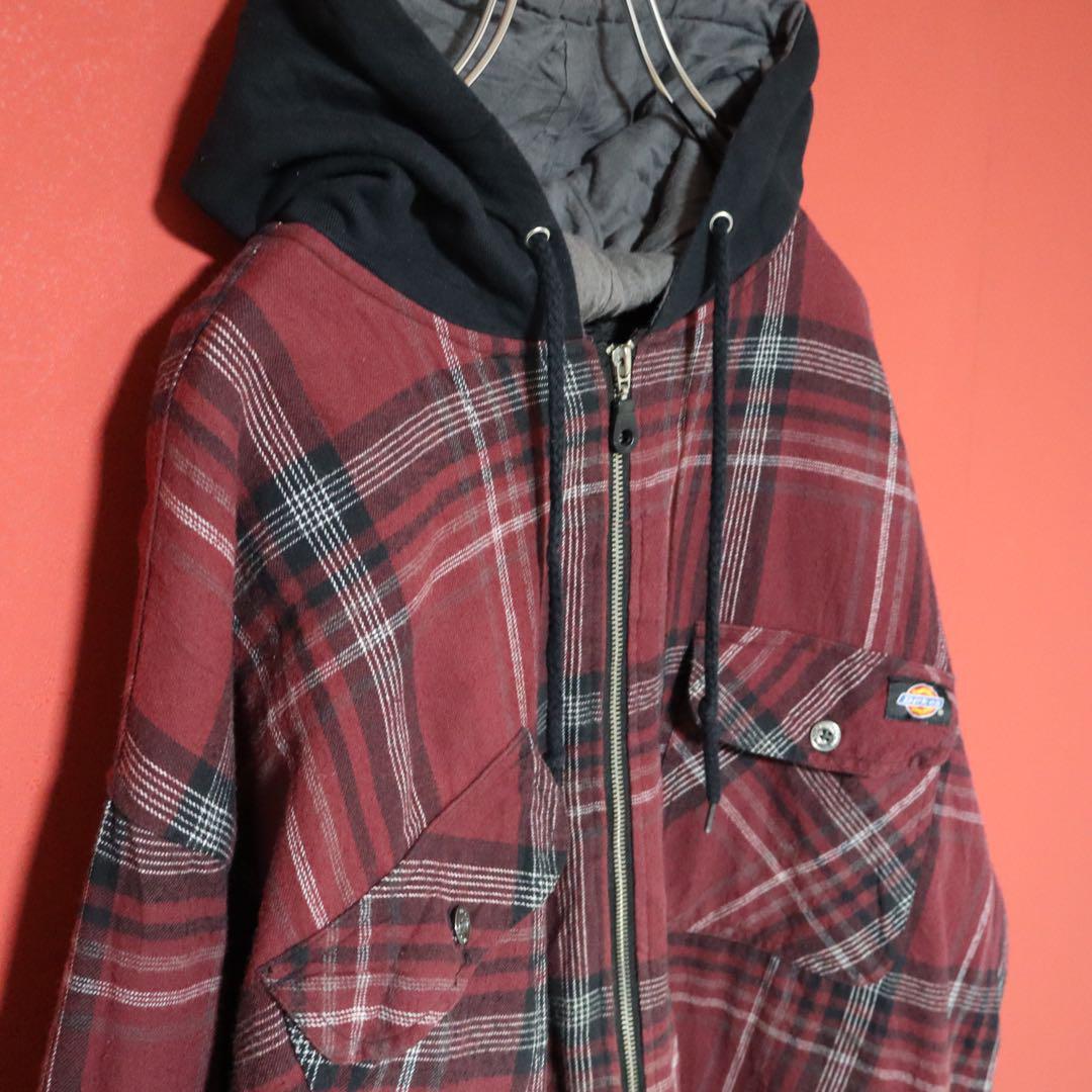Dickies Plaid Hooded Oversized Zip Coat Red Black Size 2XL