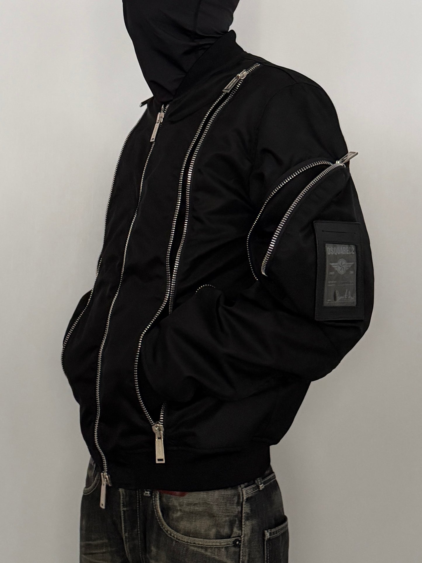 Dsquared2 Black Nylon Gimmick Zip Jacket Size 50