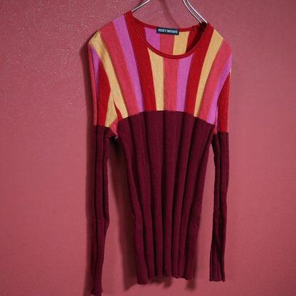 Issey Miyake Red Accent Stripe 3D Wool Knit Size 2