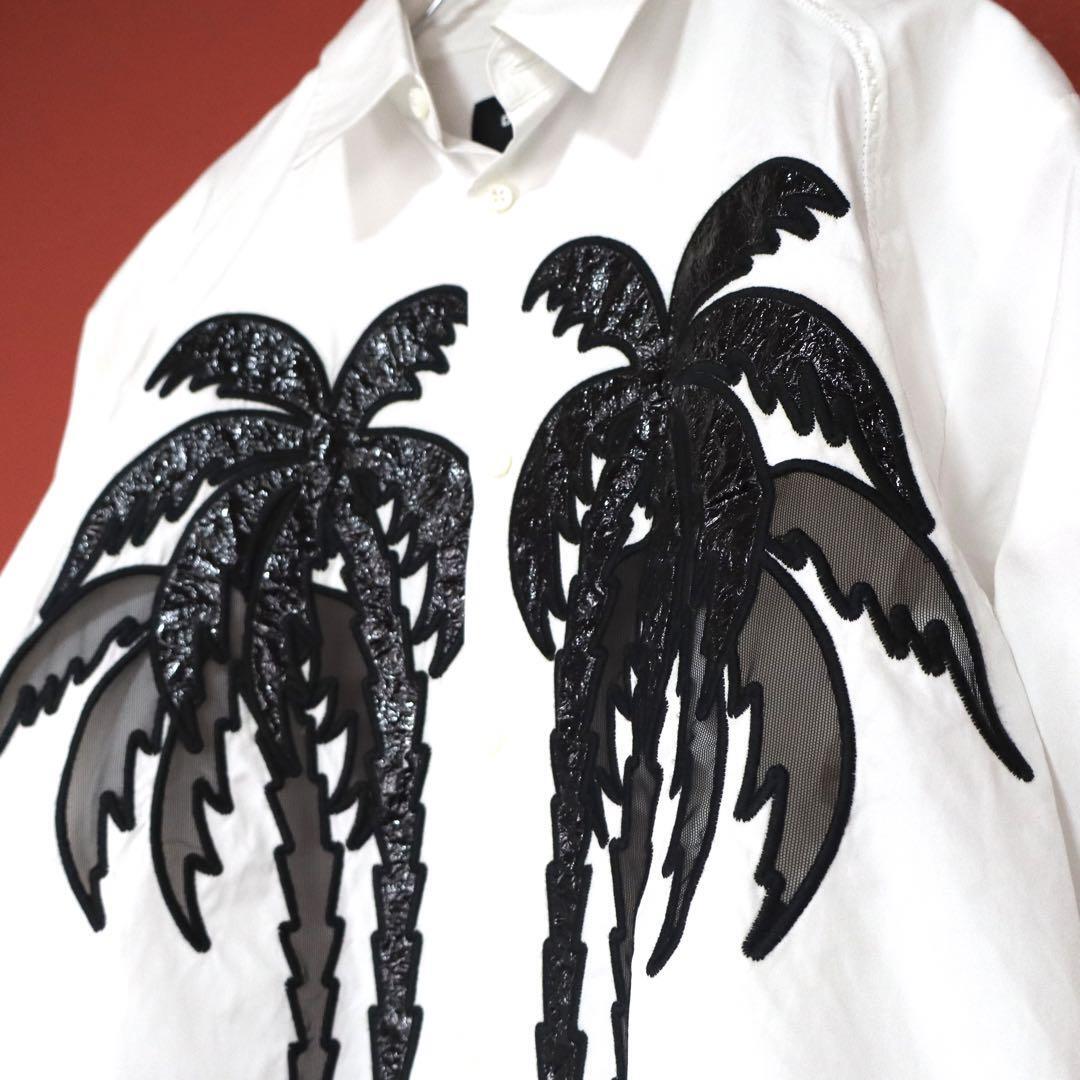 Dsquared2 16SS White Oversized Sheer Palm Tree Shirt Size 40