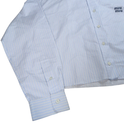 Miu Miu MIU Logo Cropped L/S Shirt Blue Cotton Size 38