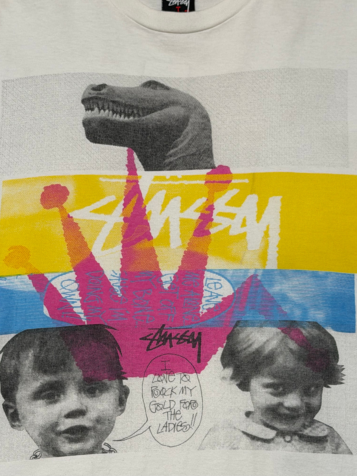 STUSSY "Rock My Gold" Photo T-Shirt White Size L