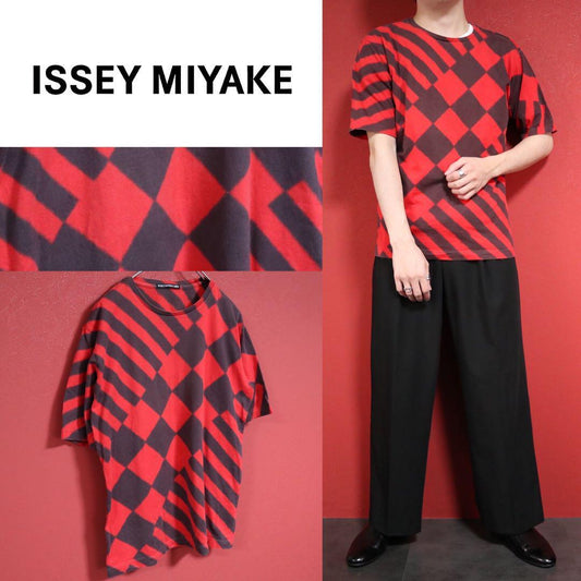 Issey Miyake Bleached Tie-dye Stripe Check T-Shirt Size 2