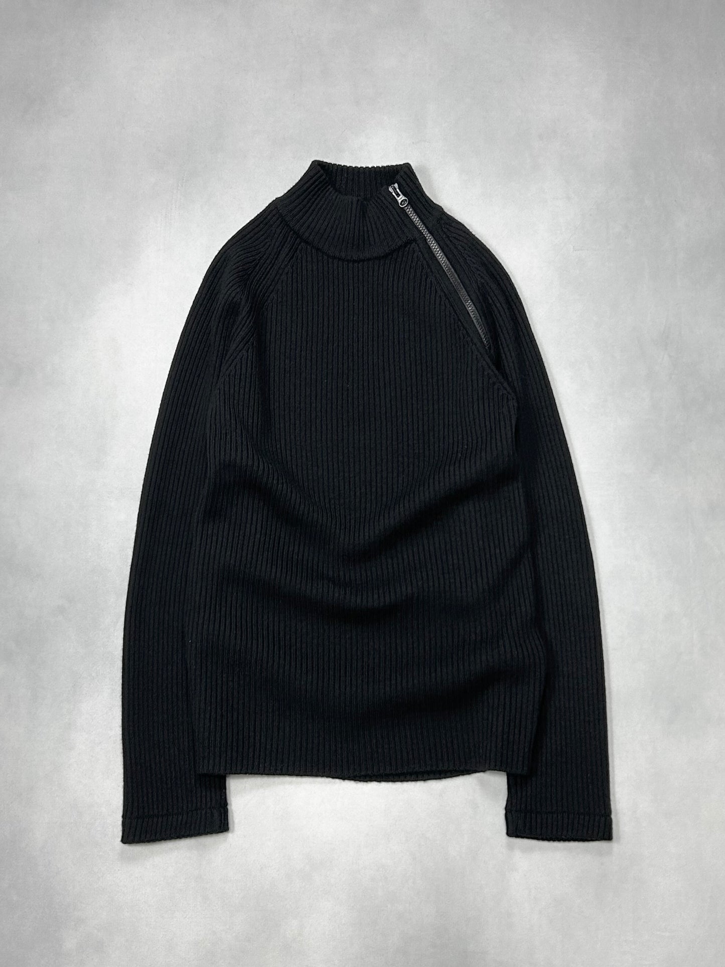 Emporio Armani Side Half Zip High Neck Black Knit Size 52