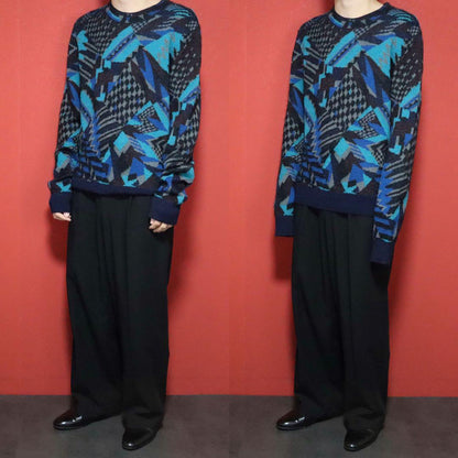 Missoni 20AW Black Blue Geometric Pattern Knit Size M