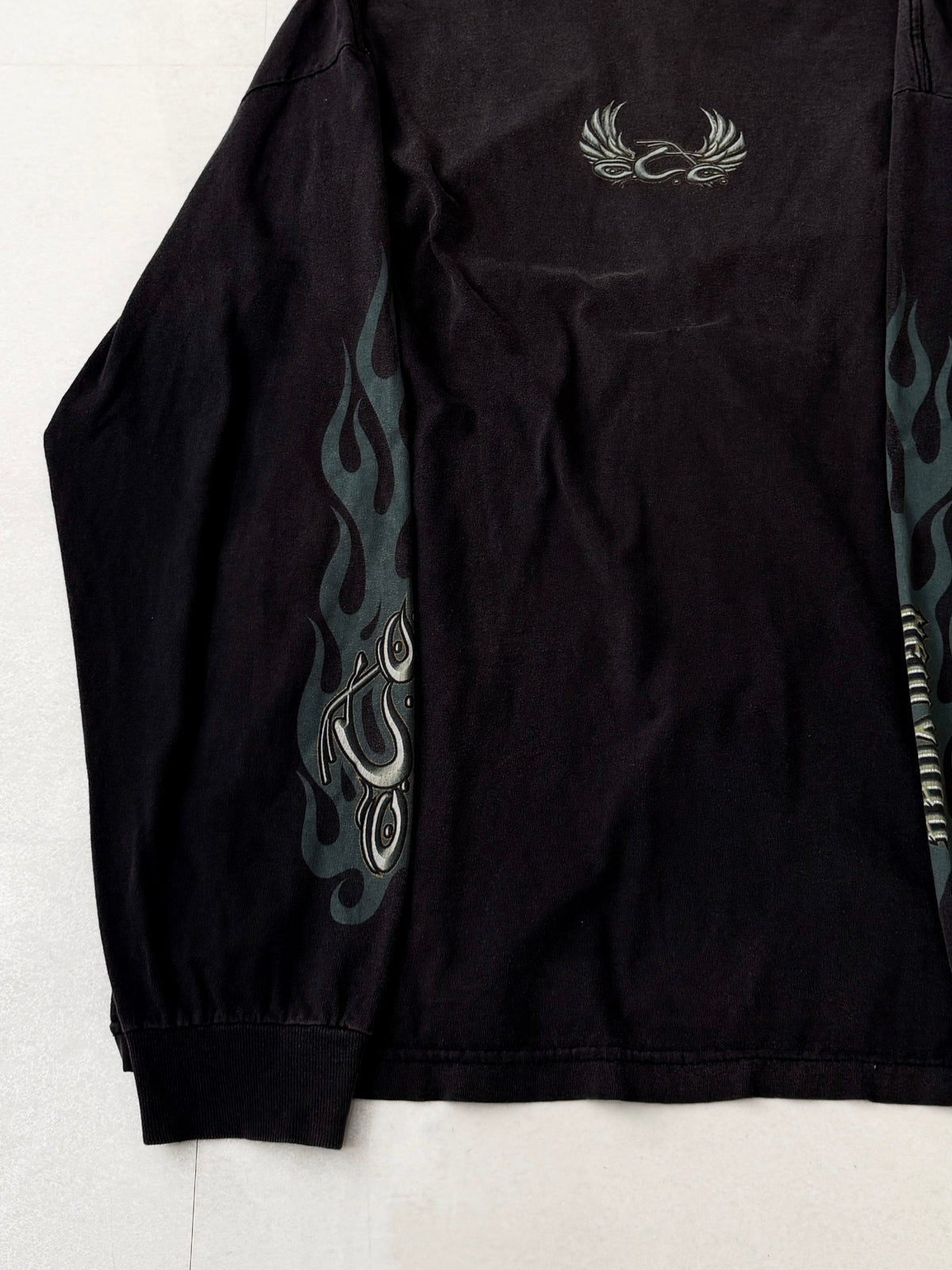 Vintage Fire Pattern Fade Cotton Long Sleeve Size XL