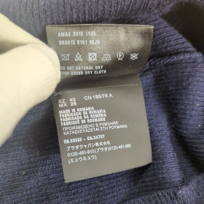 PRADA Navy Logo Line Crew Neck Wool Knit Size 40
