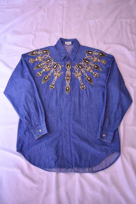 Vintage Ficce uomo Gold Bullion Denim Shirt Size M