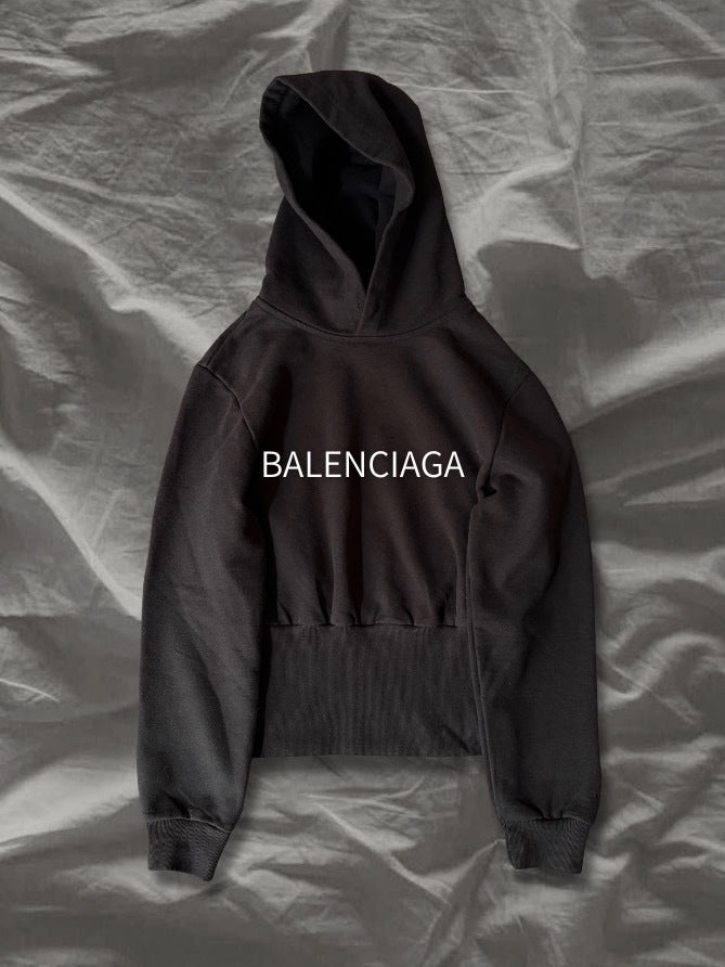BALENCIAGA 2020s Cotton Cropped Hoodie Black Size XS