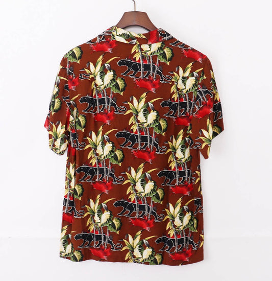 WACKO MARIA Aloha Shirt Brown Bamboo Panther Print Size M