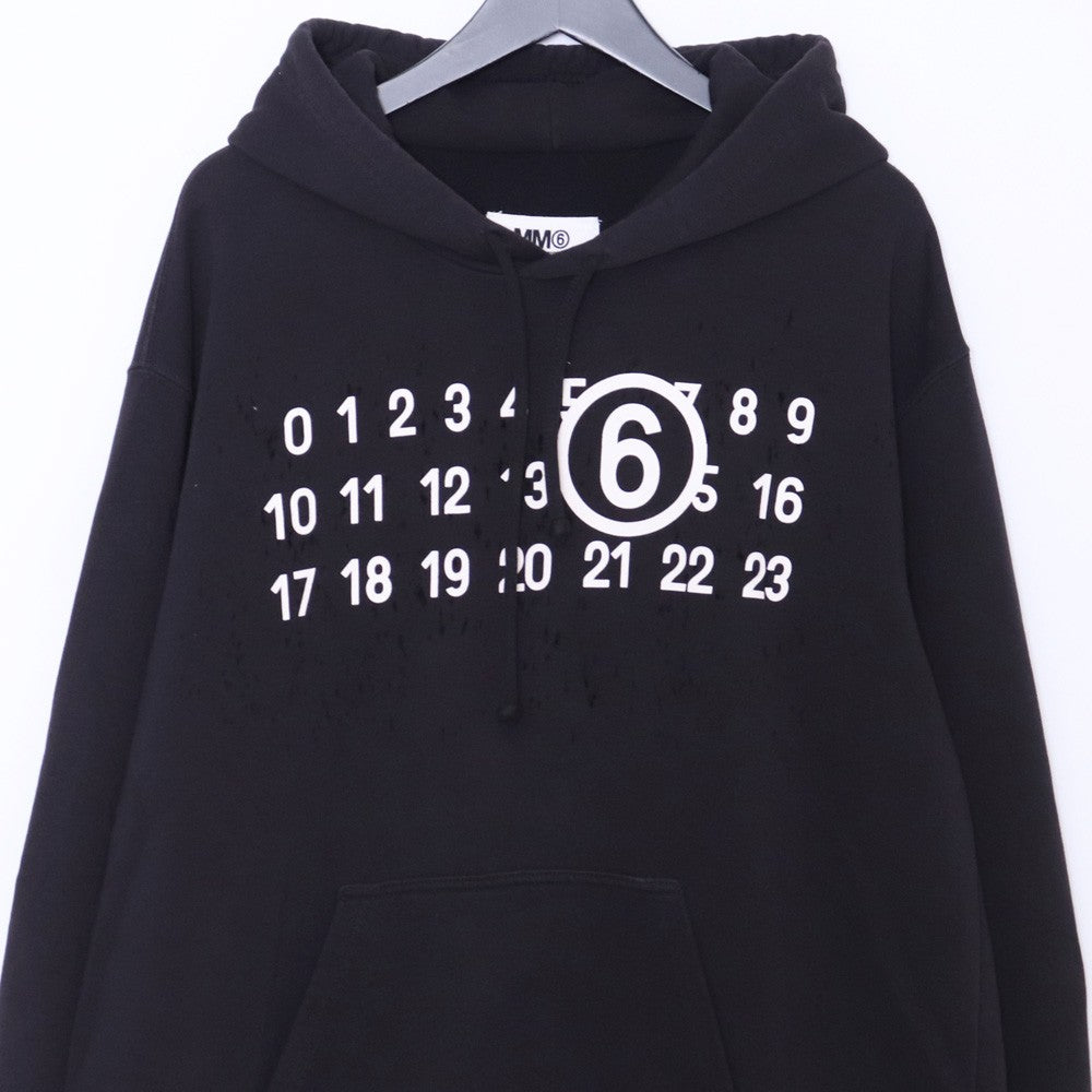 MM6 Number Logo Distressed Hoodie Black Size M