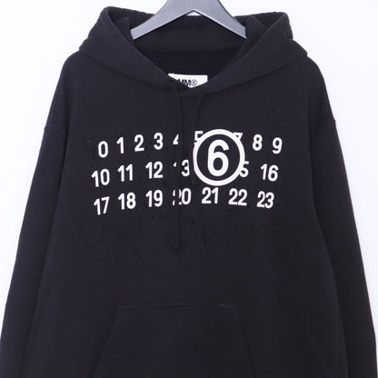MM6 Number Logo Distressed Hoodie Black Size M