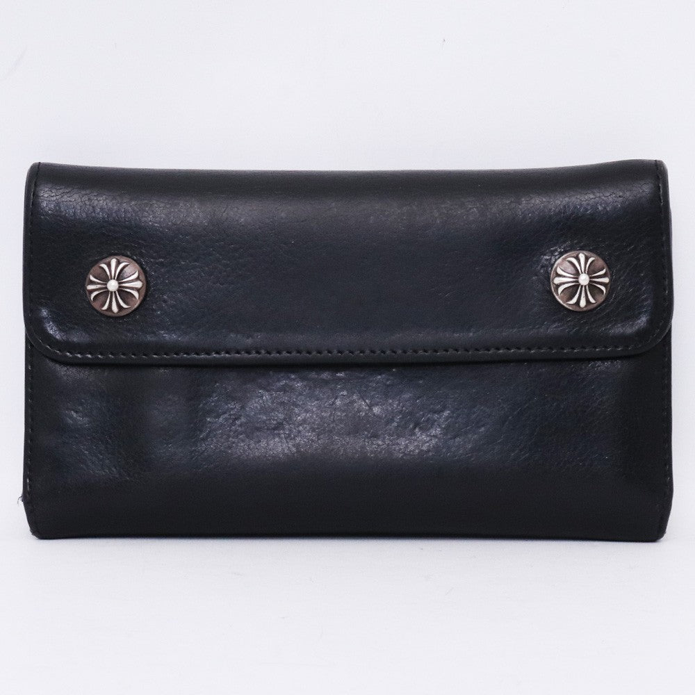 CHROME HEARTS Wave Cross Button Wallet Black Size F