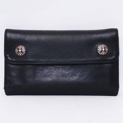 CHROME HEARTS Wave Cross Button Wallet Black Size F