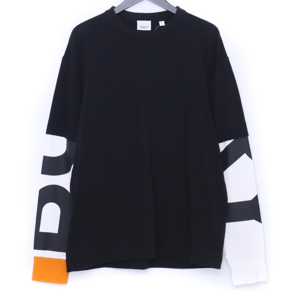 BURBERRY Layered Logo Print Long Sleeve T-Shirt Black Size M