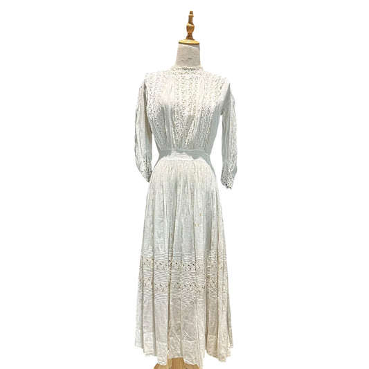 Euro antique Cotton Lace 3/4 Dress White