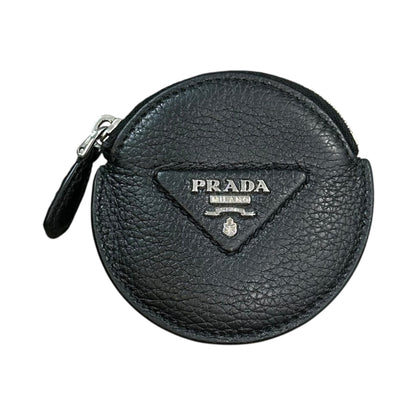 PRADA Vitello Daino Leather Round Coin Purse Black