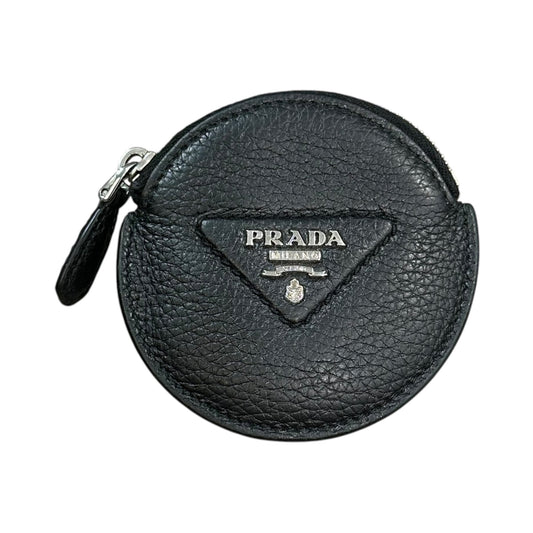 PRADA Vitello Daino Leather Round Coin Purse Black
