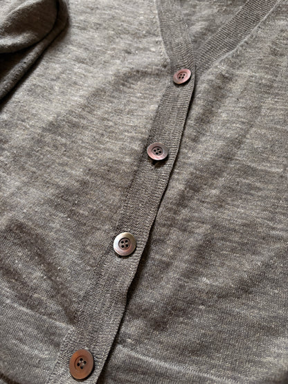 DRIES VAN NOTEN 2000s Wool Linen Gold Thread Cardigan Size S