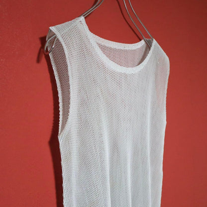 PLEATS PLEASE White Sheer Mesh Pleated Tank Top Size XS