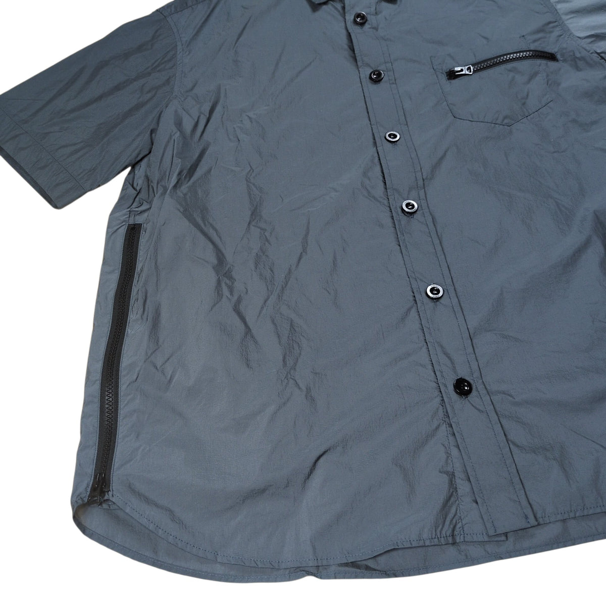 sacai 2025SS Zip Detail Rip Stop Nylon Shirt Gray Size 1