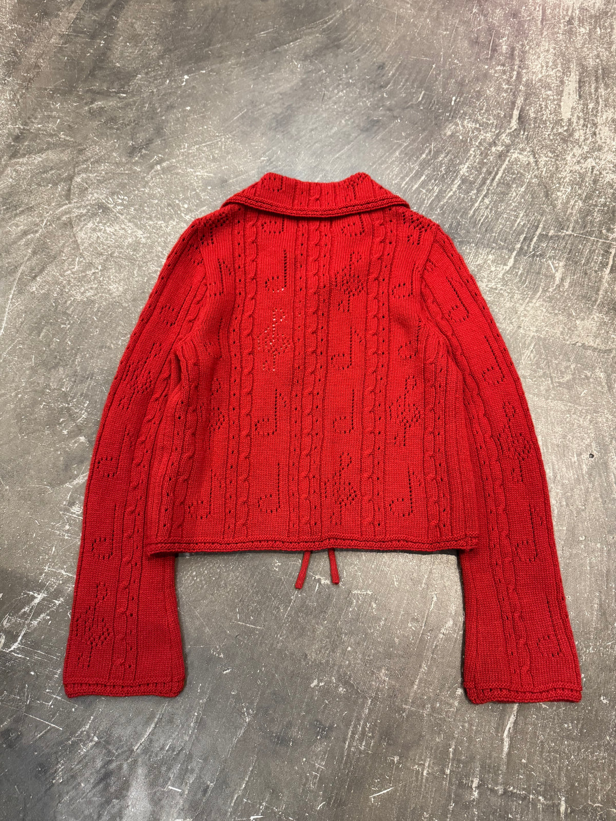 YOUTH BATH Red Lace Up Shawl Collar Cardigan Size S