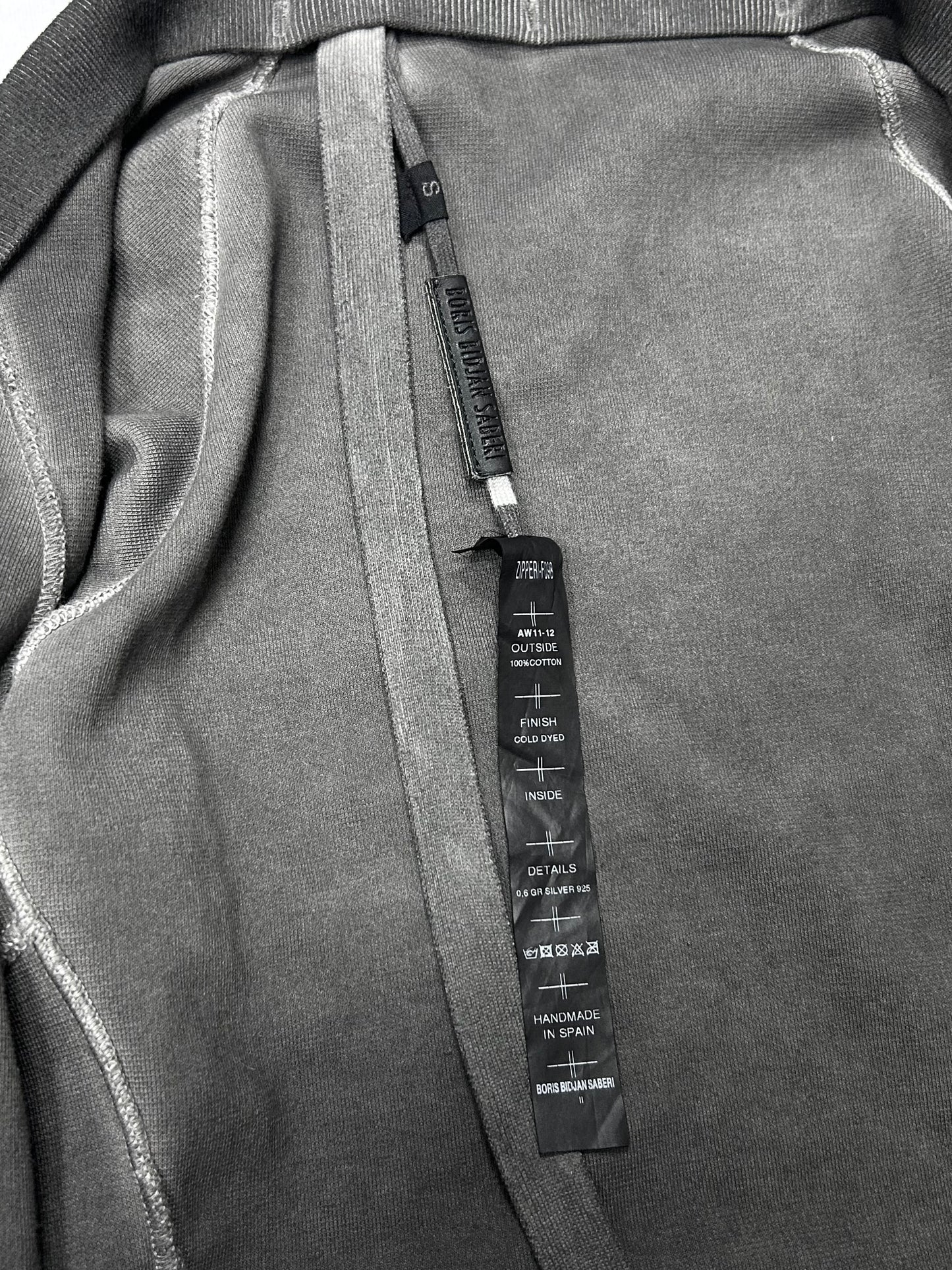 Boris Bidjan Saberi Cold Dyed Zip Sweatshirt (FW11) Size XS
