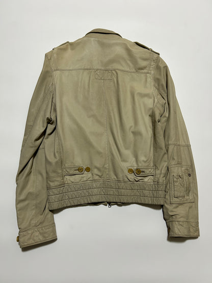 NEIL BARRETT 2000s Leather Biker Jacket Ivory Size S