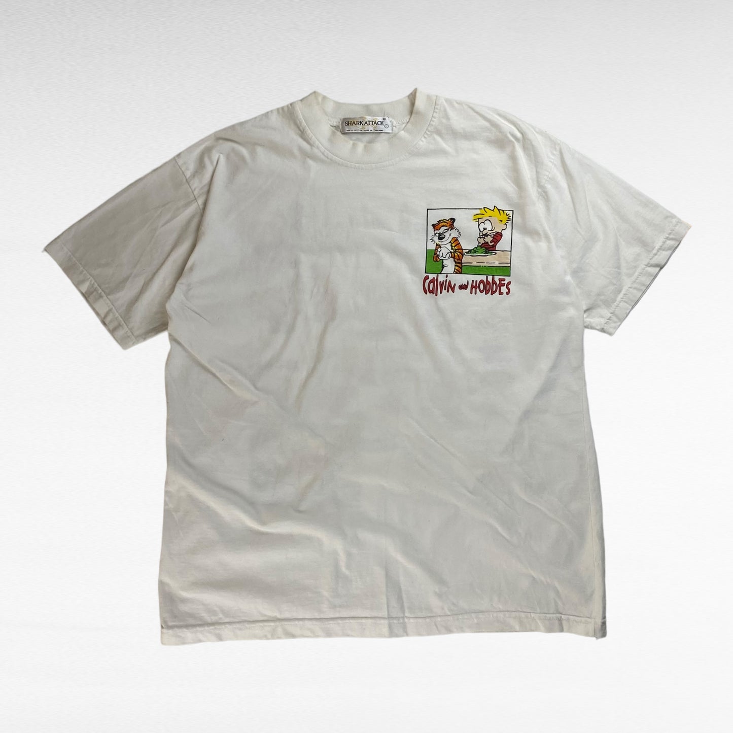 SHARK ATTACK 90s Calvin & Hobbes Cartoon T-Shirt Size L