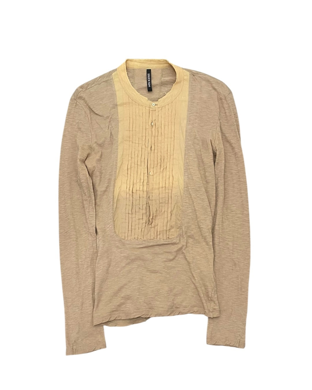 Neil Barrett Pleated Tuxedo Bib Shirt Beige
