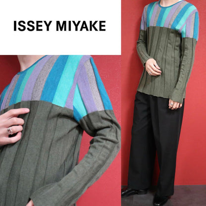Issey Miyake Green Stripe 3D Pleated Knit Size 4