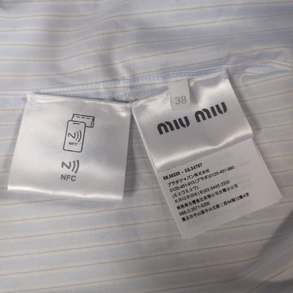 Miu Miu MIU Logo Cropped L/S Shirt Blue Cotton Size 38