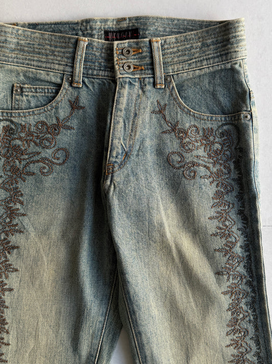 MORGAN Embroidered Flared Denim Size S