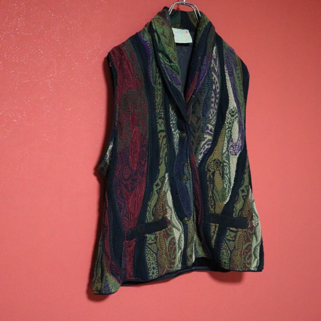 COOGI 90s Multi 3D Knit Geometric Shawl Collar Vest Size M