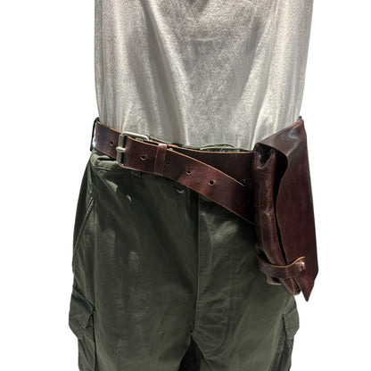 Y's Leather Flap Waist Pouch Brown