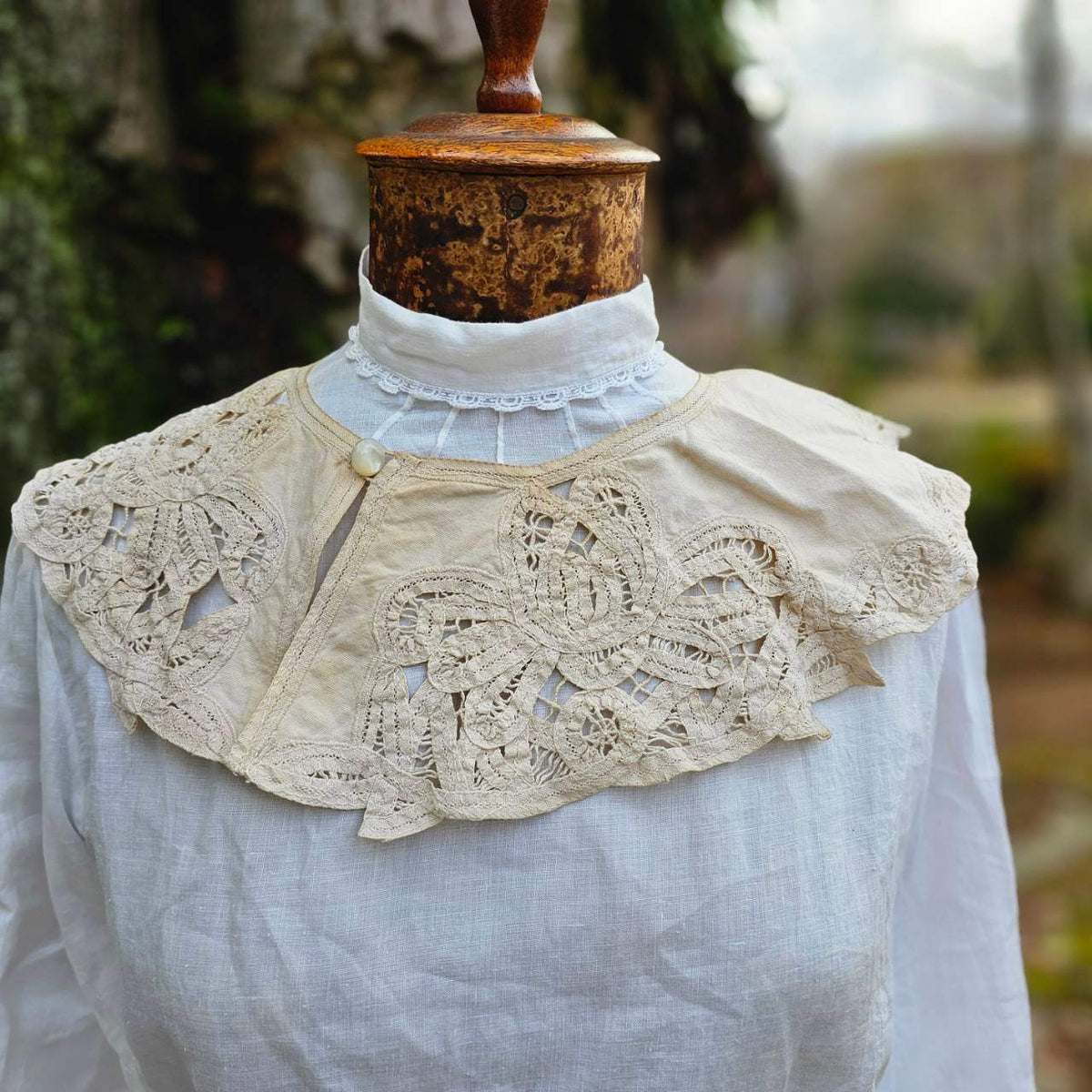 Euro vintage Cotton Linen Collar Beige