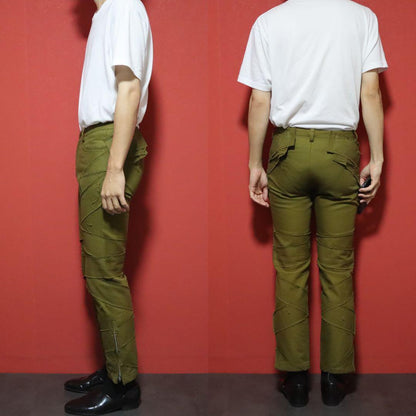 Issey Miyake Green Frayed Tape Zip Hem Skinny Pants Size 2