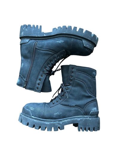 balenciaga Distressed Canvas Combat Strike Boots