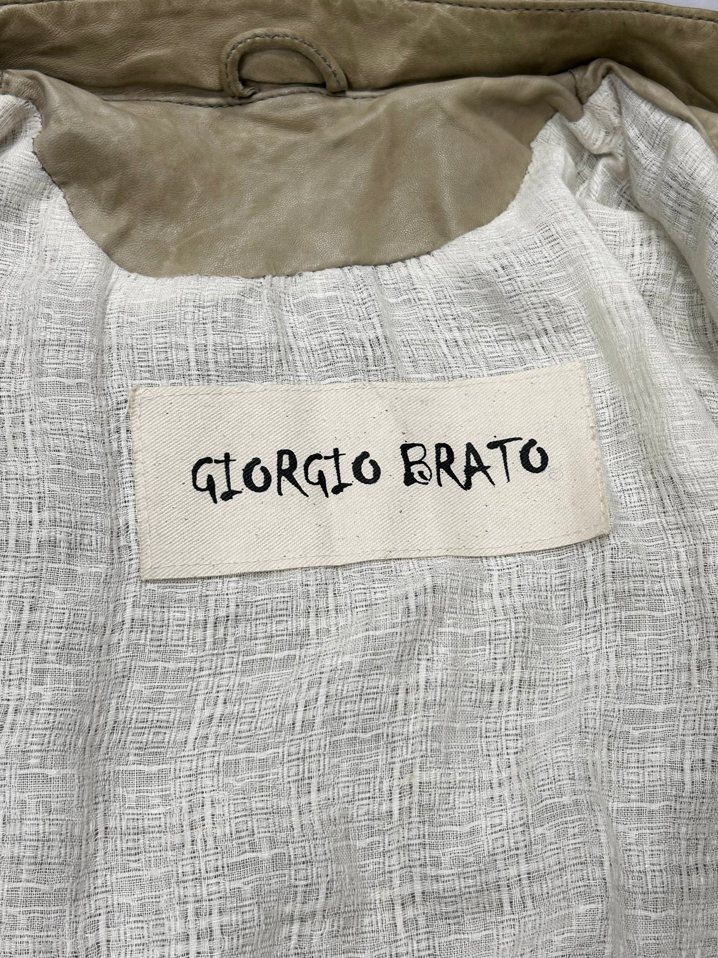 Giorgio Brato Beige Garment Dyed Biker Jacket Size 50