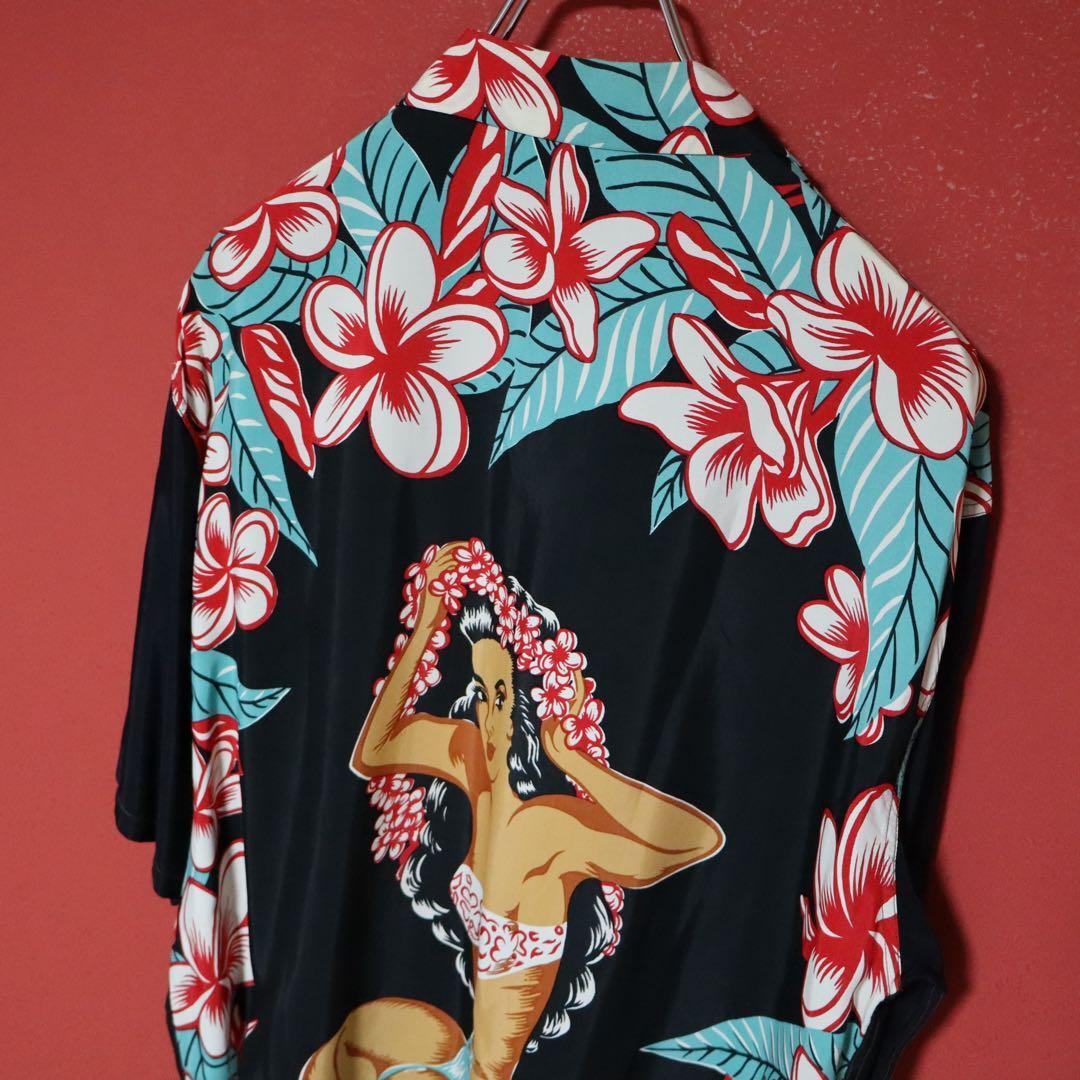 SUN SURF 00s Artvogue Hula Girl Open Collar Shirt Size L