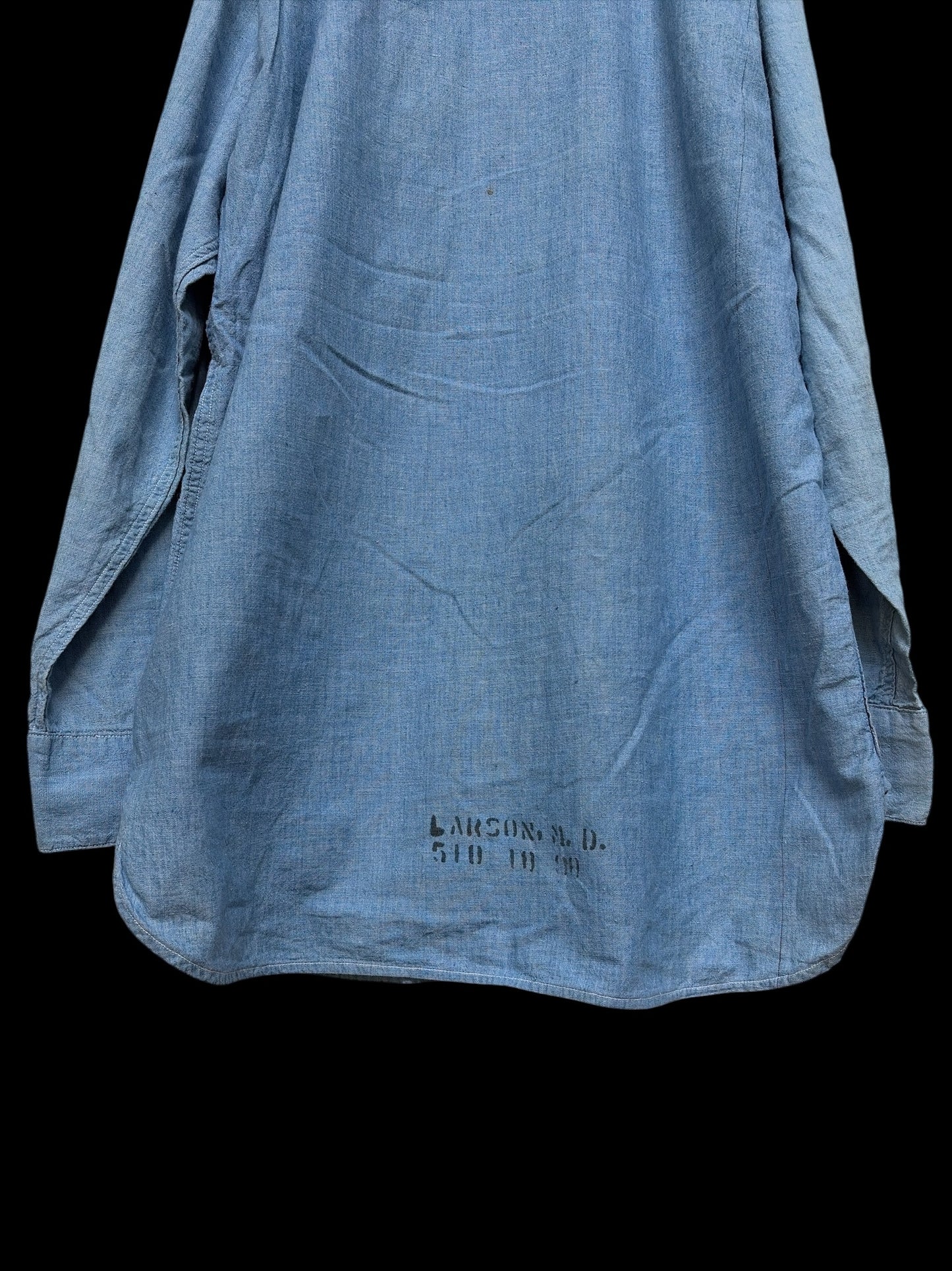US NAVY 40s Vintage Parallel Stitch Chambray Shirt Size L